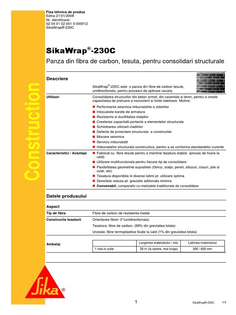 Panza Din Fibre de Carbon Sika Wrap 230c PDF