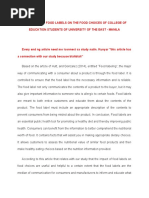 The Impact of Food Labels On The Food Choices of College of Education Students of University of The East - Manila