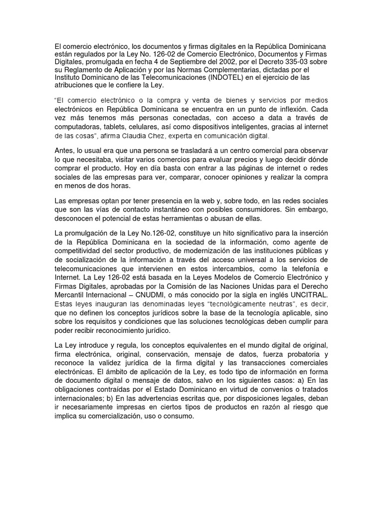 Sanabia Reynaldo Comercio Electrónico Ley 126 02 Pdf Comercio