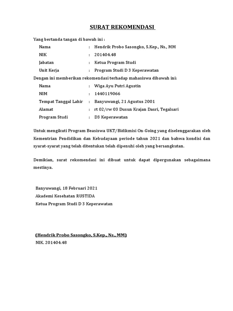 FORM-Surat-REKOM BEASISWA | PDF | Pengembangan Diri | Kesehatan Holistik