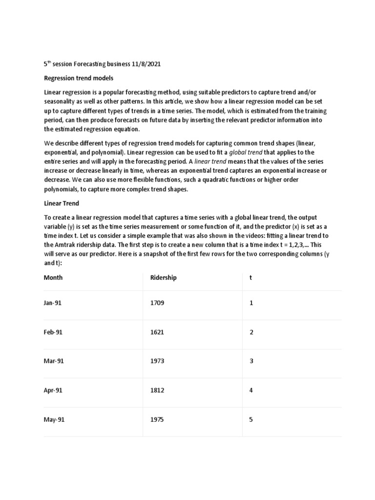 XLMiner Regression Trend Models Guide | PDF | Linear Regression ...