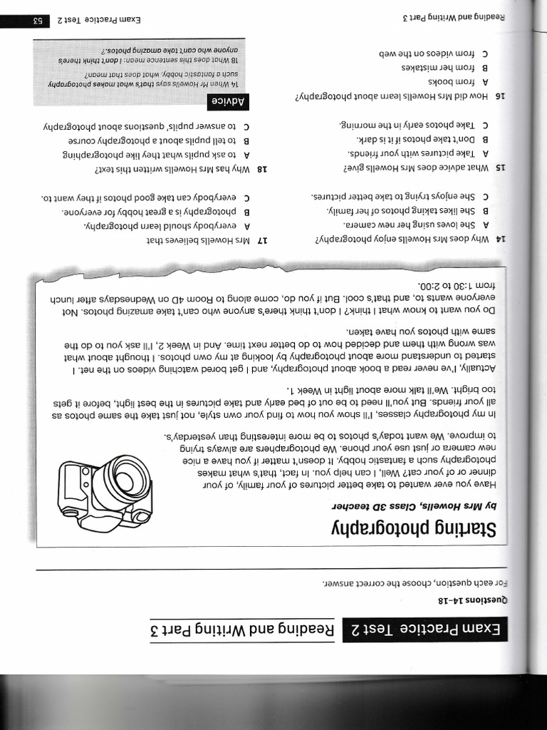 Exam Practice Test 2 Reading and Writing Part 3 | PDF