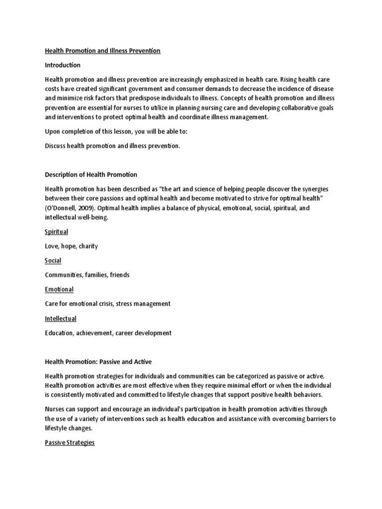 Health Promotion and Ilness Prevention | PDF | Preventive Healthcare ...