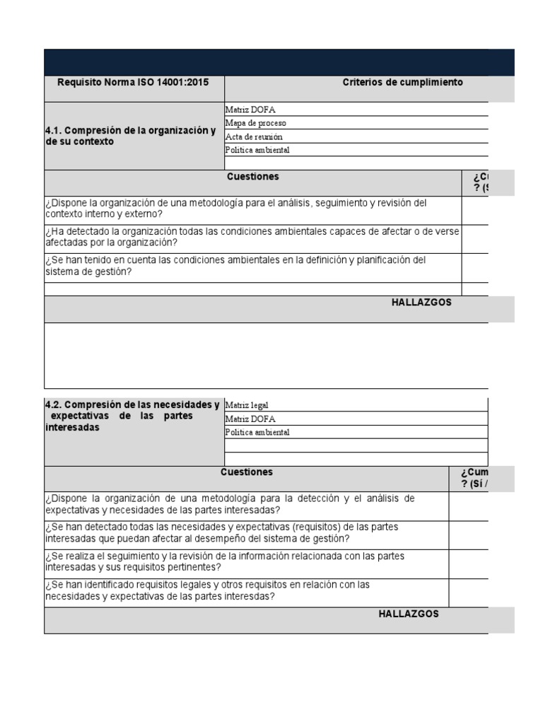 Check List Auditoría ISO 14001 (3) HOY | PDF | Auditoría | Planificación
