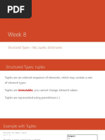 Week 8: Structured Types - Lists, Tuples, Dictionaries