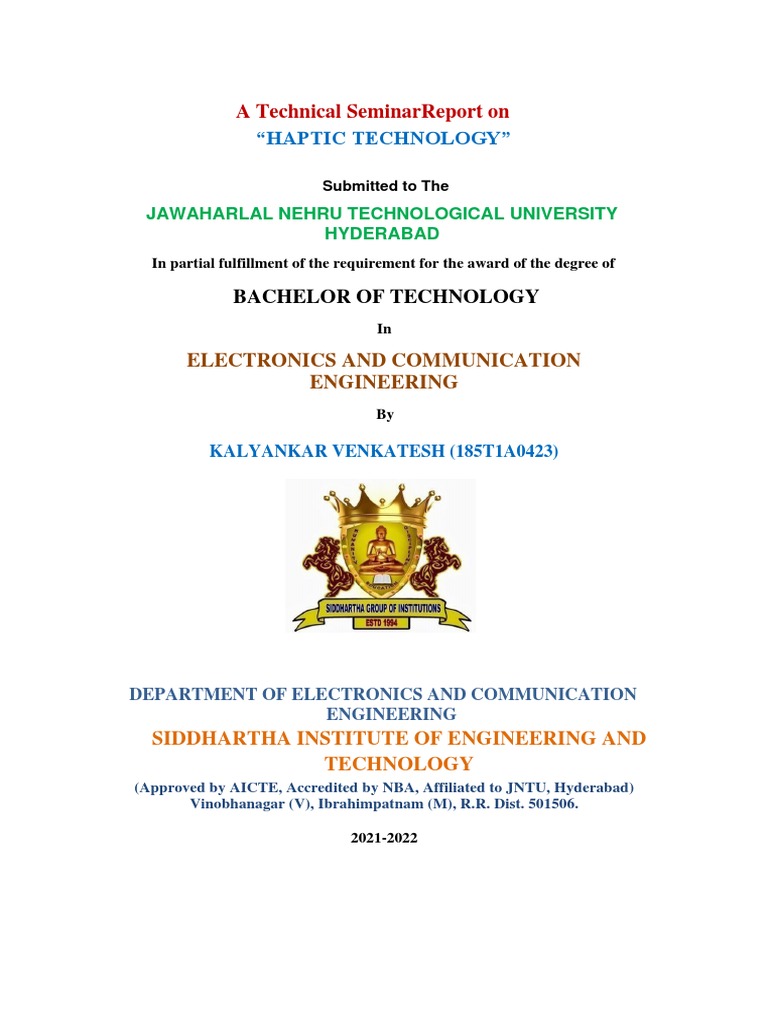 Haptic Technology Seminar Report | PDF | Virtual Reality | Simulation