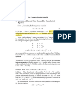 The Characteristic Polynomial 1. The General Second Order Case and The Characteristic Equation