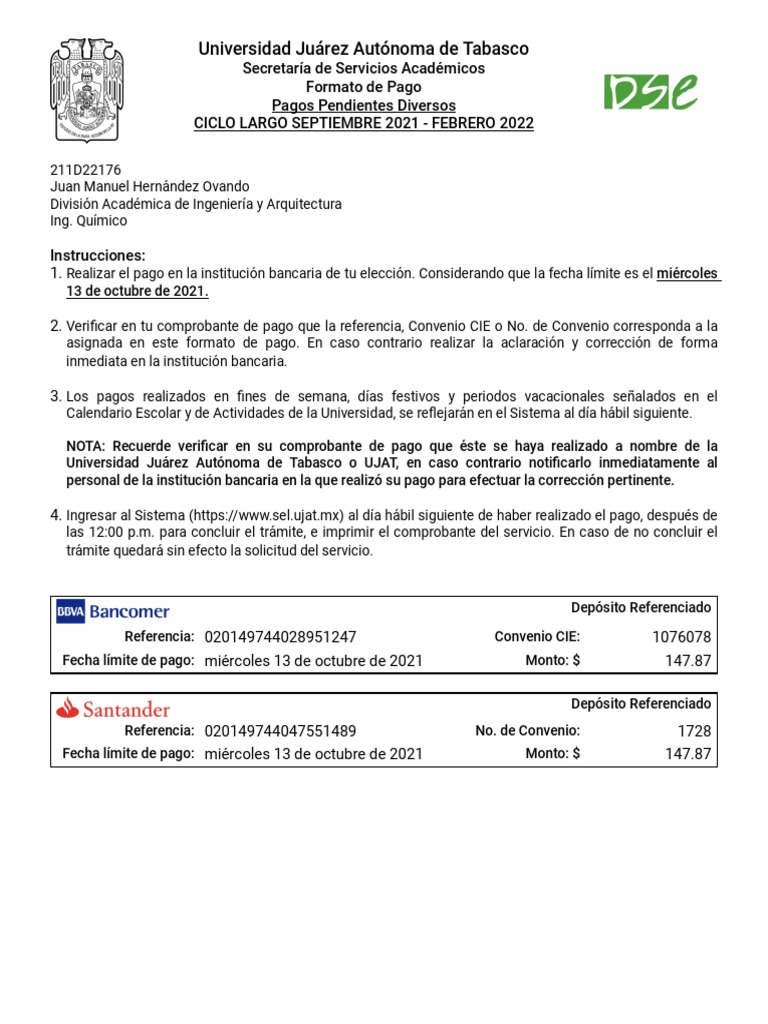Instrucciones de Pago UJAT 2021 | PDF | Finanzas y dinero
