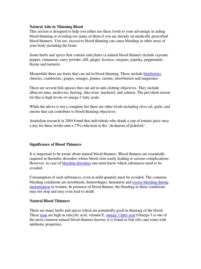 Blood Thinning Foods To Avoid | PDF | Bleeding | Curry