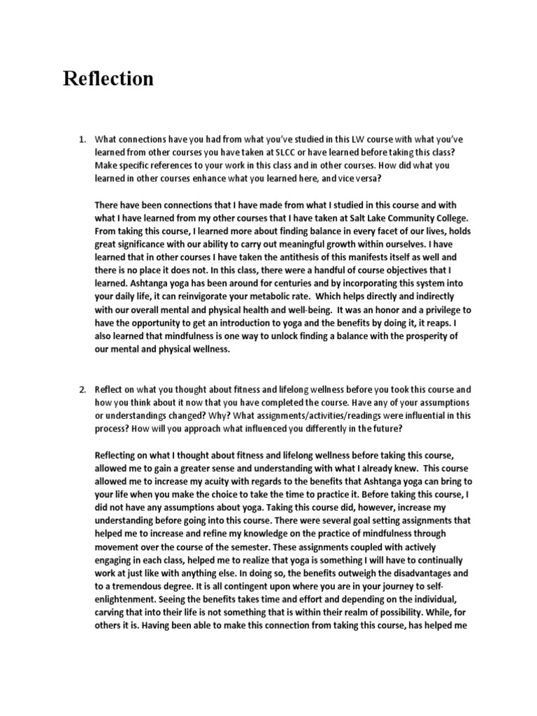 Yoga and Wellness Course Reflection | PDF | Yoga | Human Nature