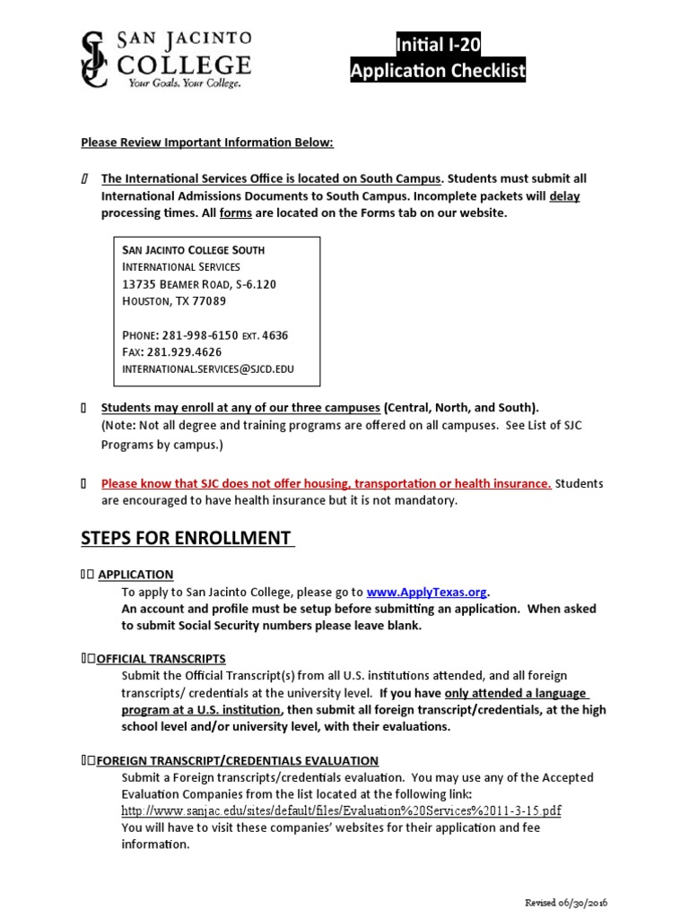 San Jacinto College I-20 Application Guide | PDF | Test Of English As A ...