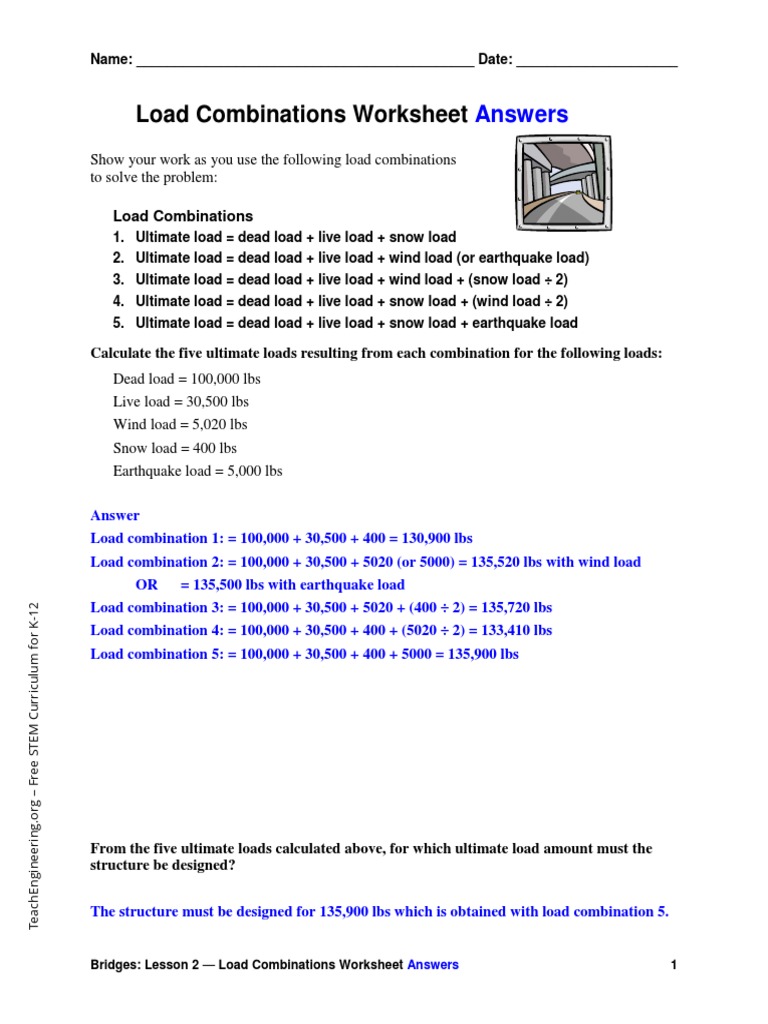Load Combinations Worksheet Answers PDF Beam (Structure) Area