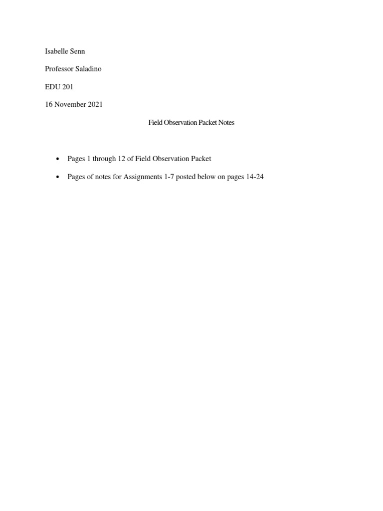 Field Observation Notes for EDU 201 | PDF | Teachers | Classroom