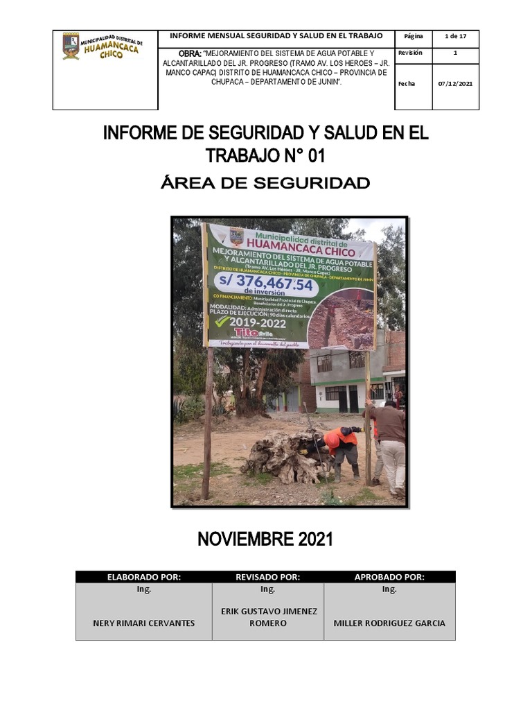 Informe Mensual de Seguridad Laboral | PDF | Seguridad y salud ...