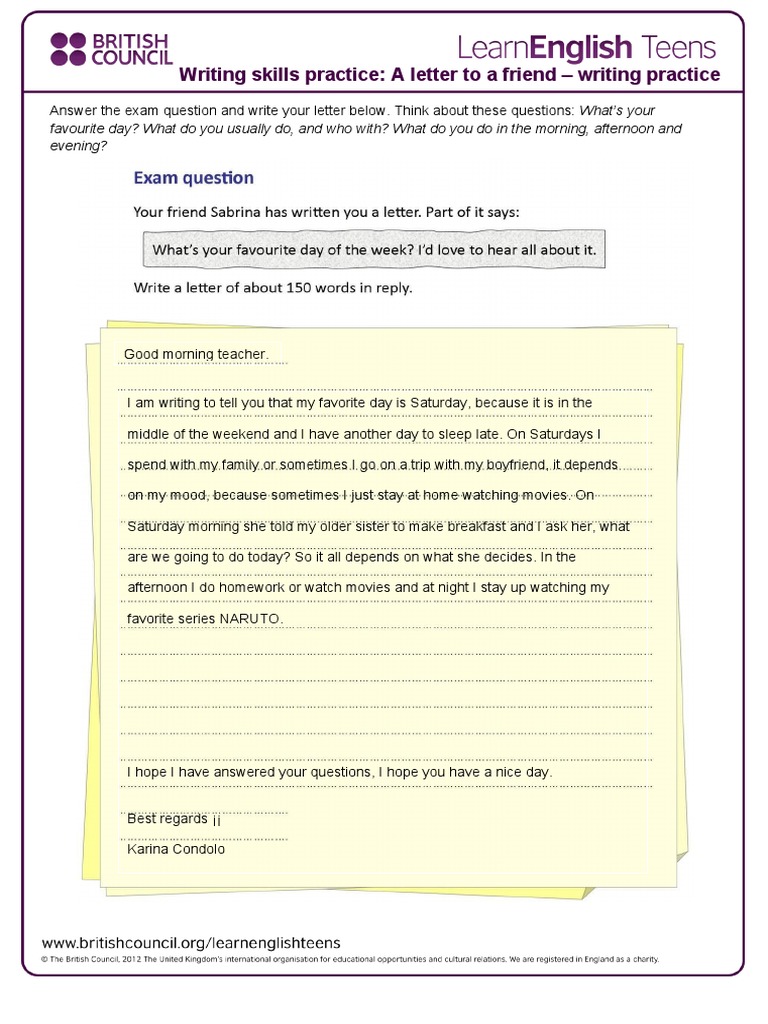 Writing Skills Practice: A Letter To A Friend - Writing Practice | PDF