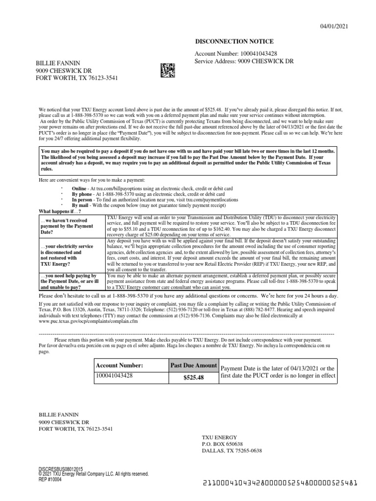 Disconnection Notice | PDF | Fee | Payments