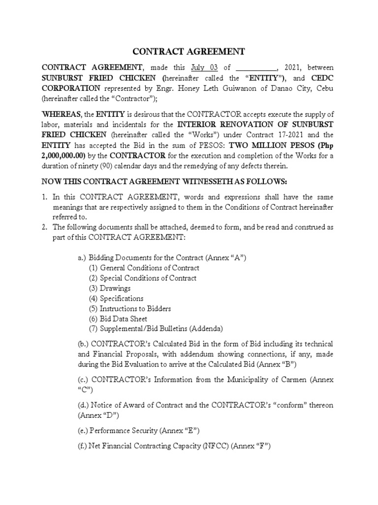Sunburst Fried Chicken Renovation Contract | PDF | Civil Law (Legal ...