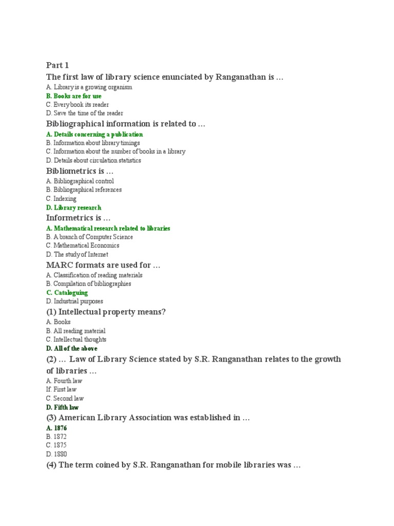 Library and Information Sceince MCQs | PDF | Art | History
