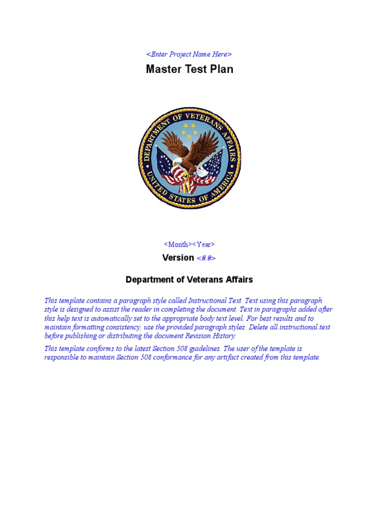 Master Test Plan: Department of Veterans Affairs | PDF | Software ...