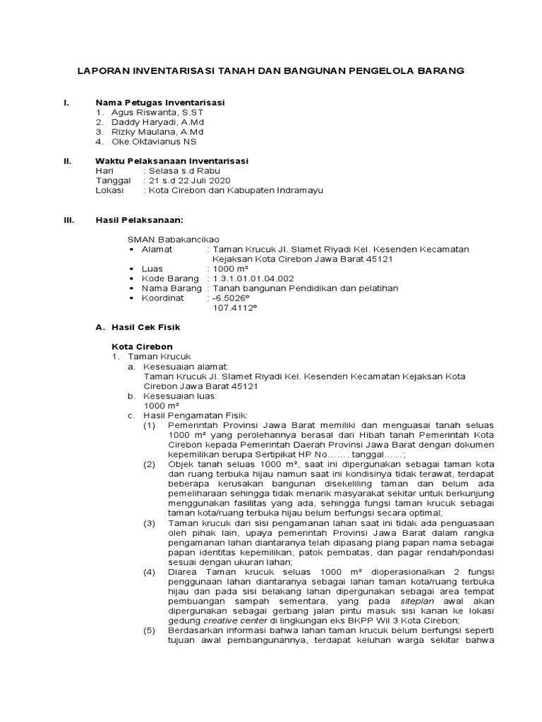 Laporan Inventarisasi Tanah (Contoh) | PDF