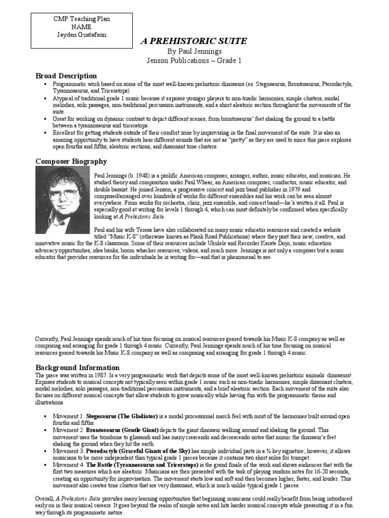 CMP Analysis - A Prehistoric Suite | PDF | Composers | Music Education