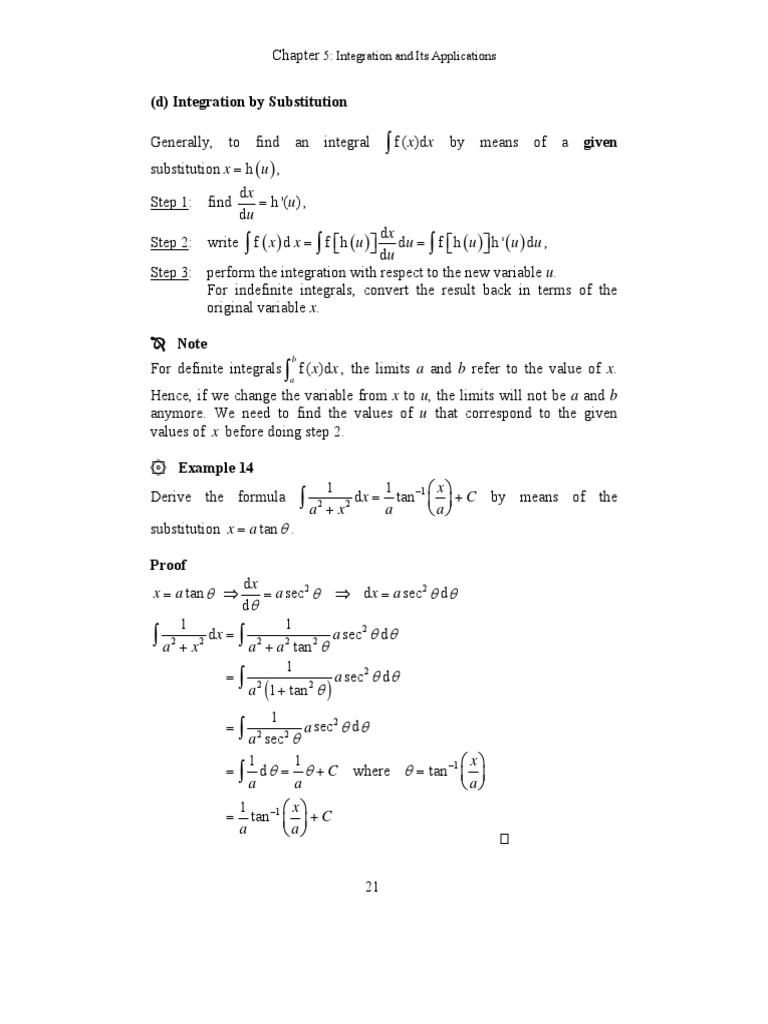 (D) Integration by Substitution: 5: Integration and Its Applications ...