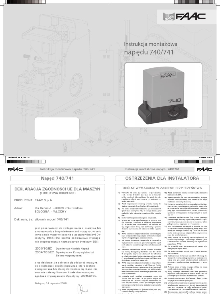 Faac 740 741 Instrukcja Montazowa PDF — free download