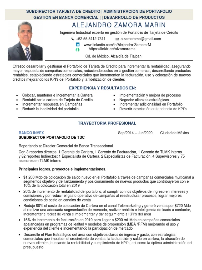 Subdirector Comercial y Administración de Portafolio | PDF | Bancos ...