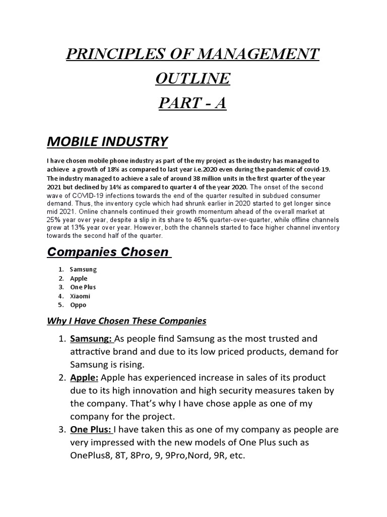 Principles of Management Outline Part - A: Mobile Industry | PDF ...