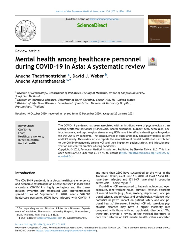 Mental Health Among Healthcare Personnel During COVID-19 in Asia: A ...