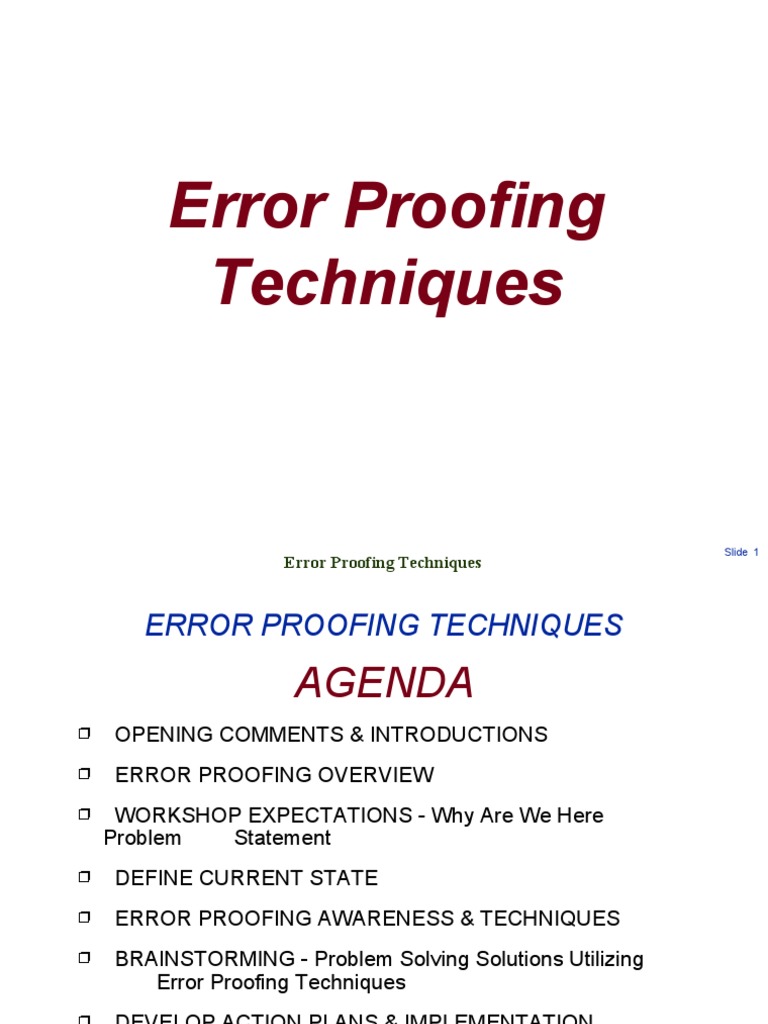 Error Proofing Techniques PDF Brainstorming