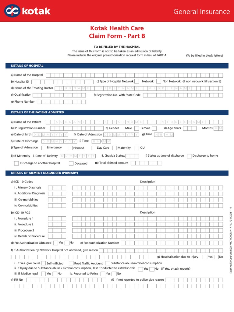 Health Claim Form Part B Download Free PDF Hospital Health Sciences