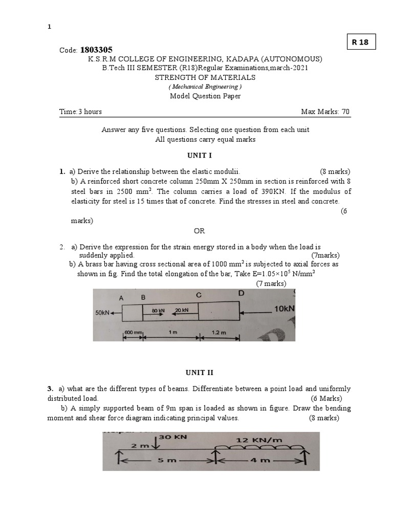 Engineering Exam: Strength of Materials | PDF | Beam (Structure) | Bending