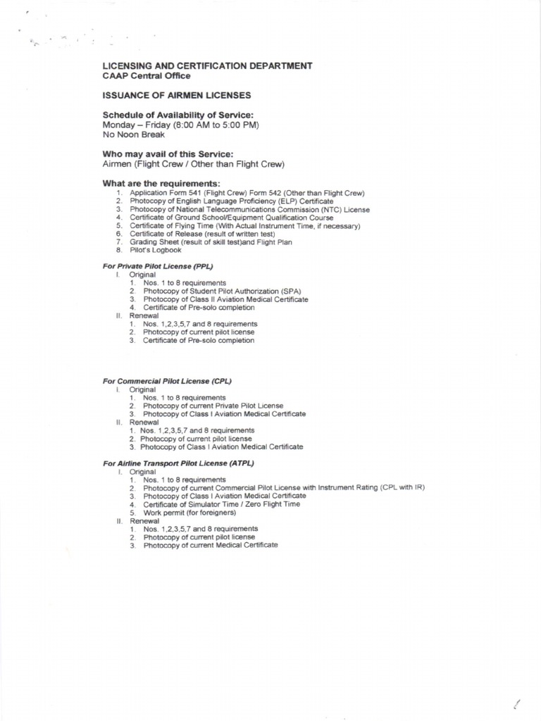 CAAP Airmen License Application Guide | PDF | Legal Documents ...