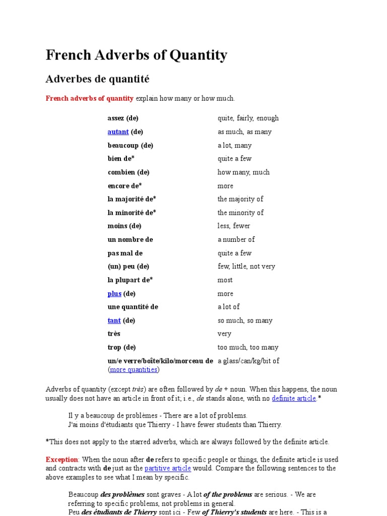 French Adverbs of Quantity Explained | PDF
