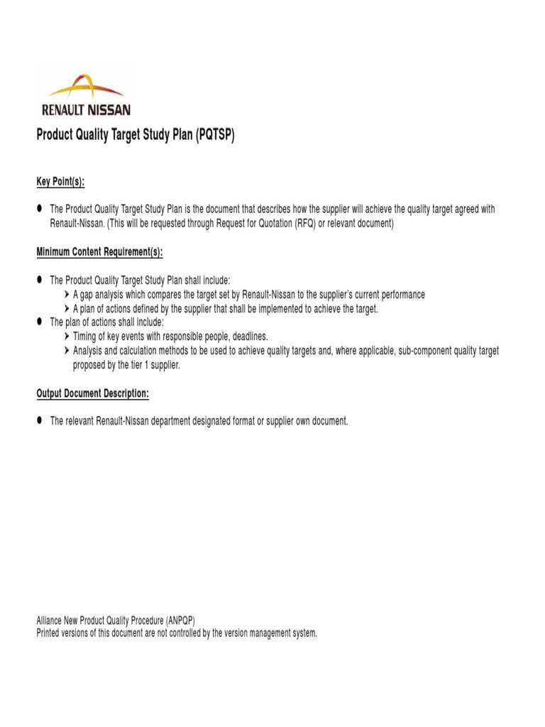 Product Quality Target Study Plan | PDF | Computers | Technology ...
