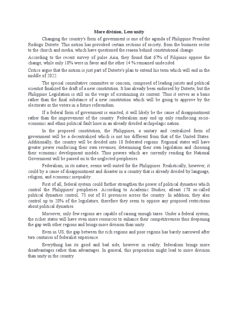 More Division Less Unity | PDF | Rodrigo Duterte | Philippines
