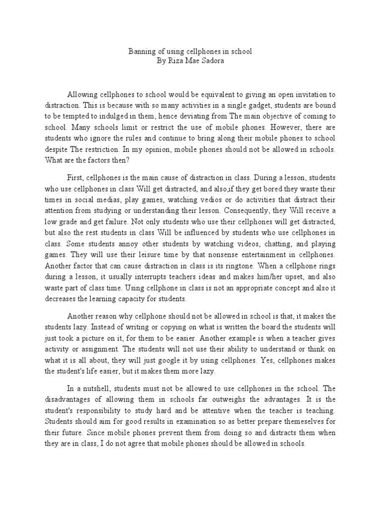 Banning of Using Cellphones in School | PDF | Mobile Phones ...