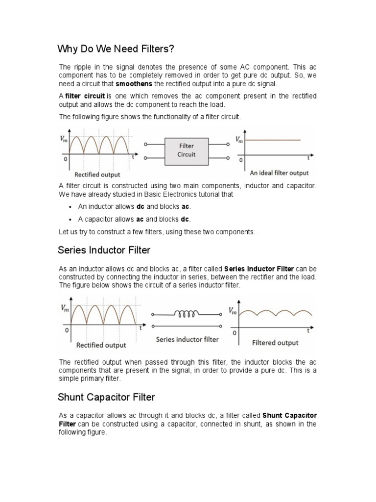 Why Do We Need Filters? PDF Electronic Filter Rectifier