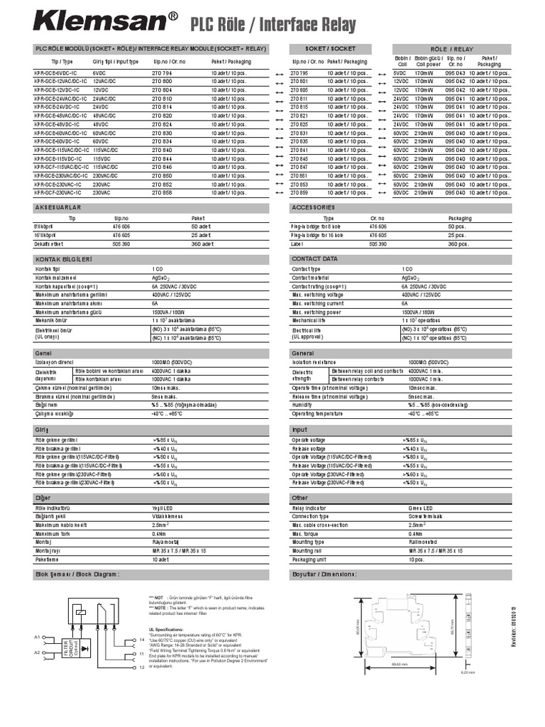 Specification Sheet for PLC Interface Relay Modules with Technical