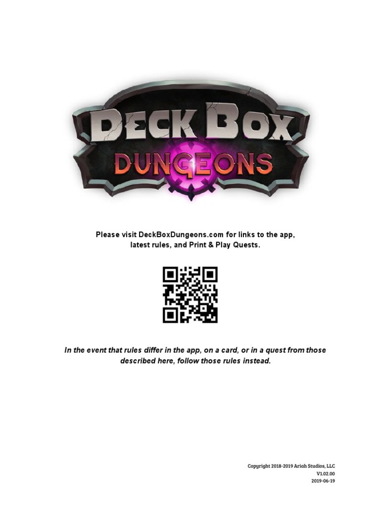 Deck Box Dungeons Rules v1 02 00 EN PDF Dice Gaming