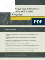 Verities and Registers of Spoken and Written Language