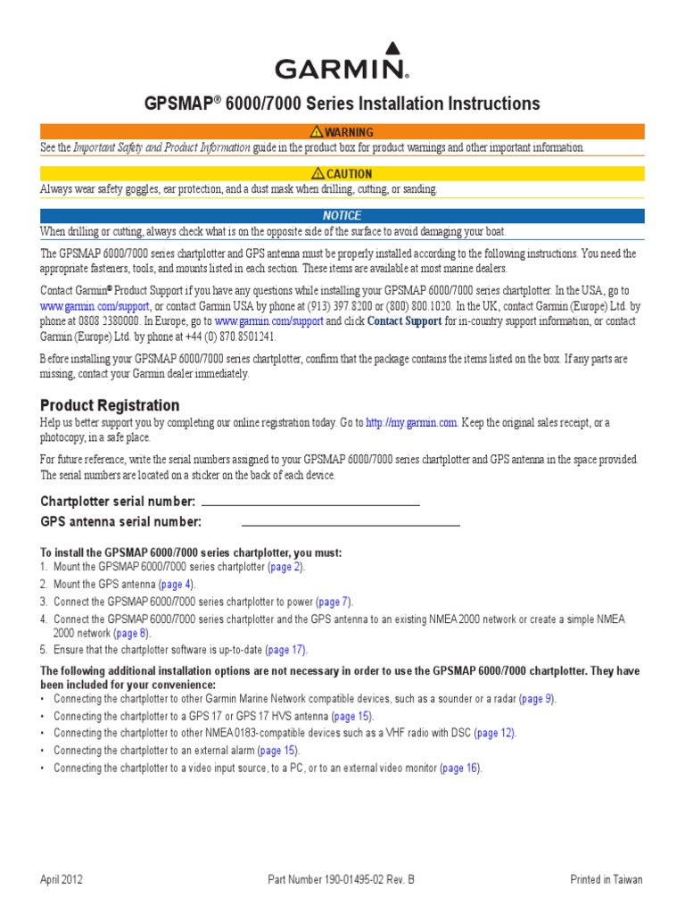 Gpsmap 6000/7000 Series Installation Instructions: Product Registration ...