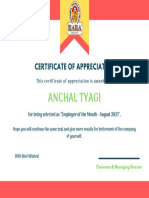 Anchal Tyagi: Certificate of Appreciation