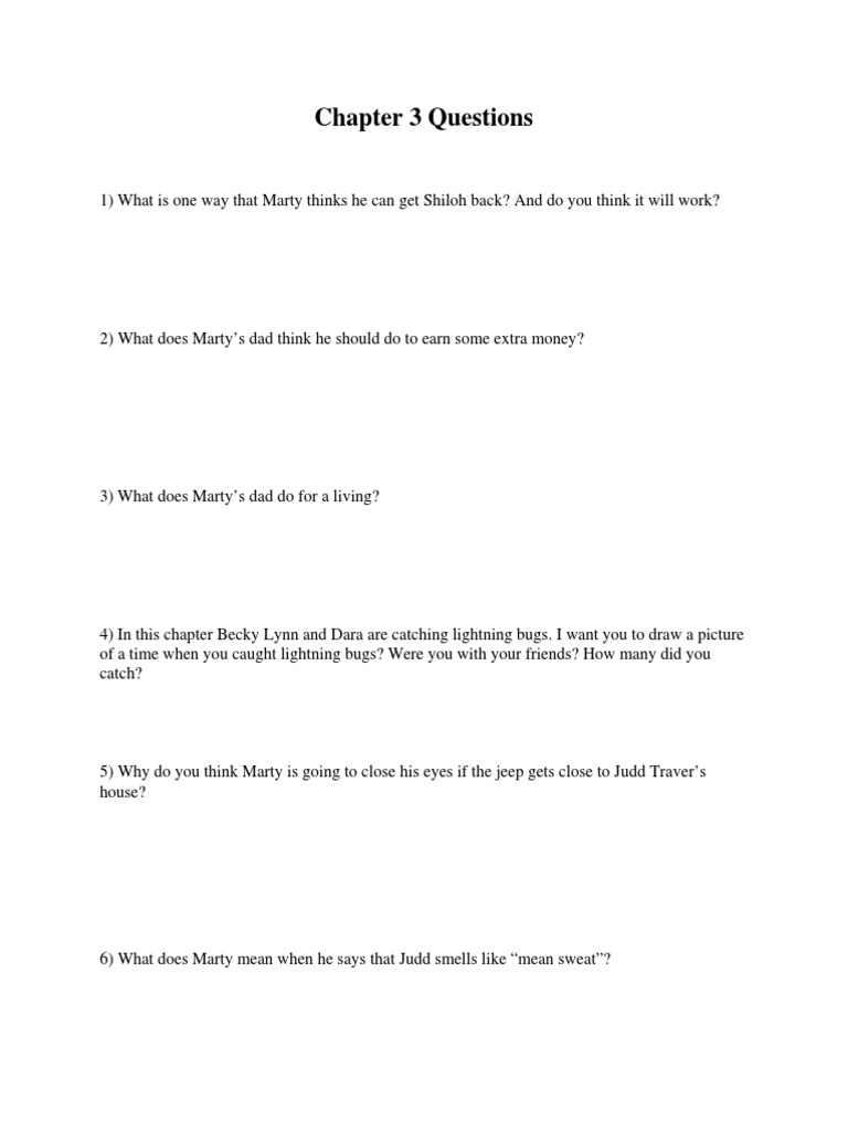 Chapter 3 Questions for Shiloh | PDF