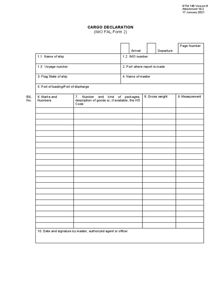 Attachment 19.2 Cargo Declaration FAL Form 2 PDF