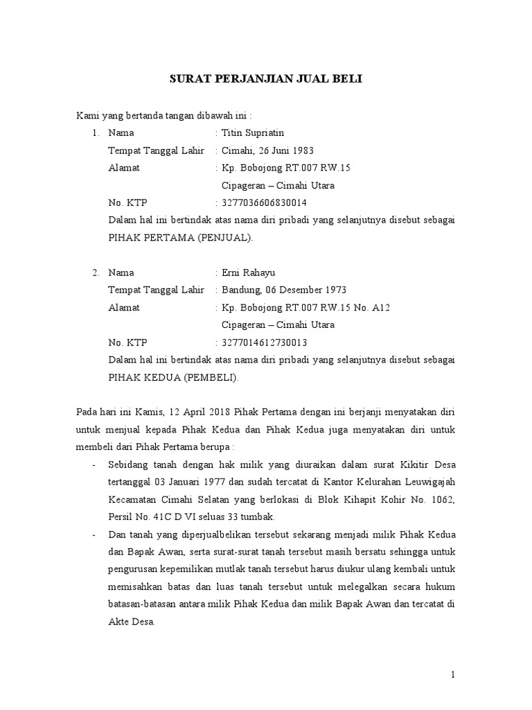 Surat Perjanjian Jual Beli Rumah | PDF