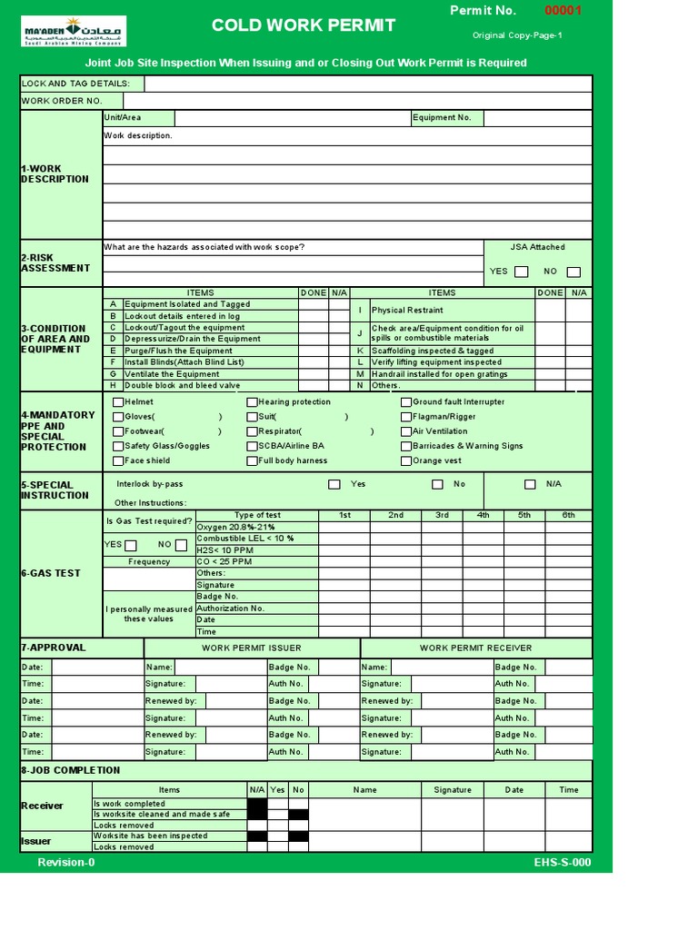 Joint Job Site Inspection When Issuing and or Closing Out Work Permit ...