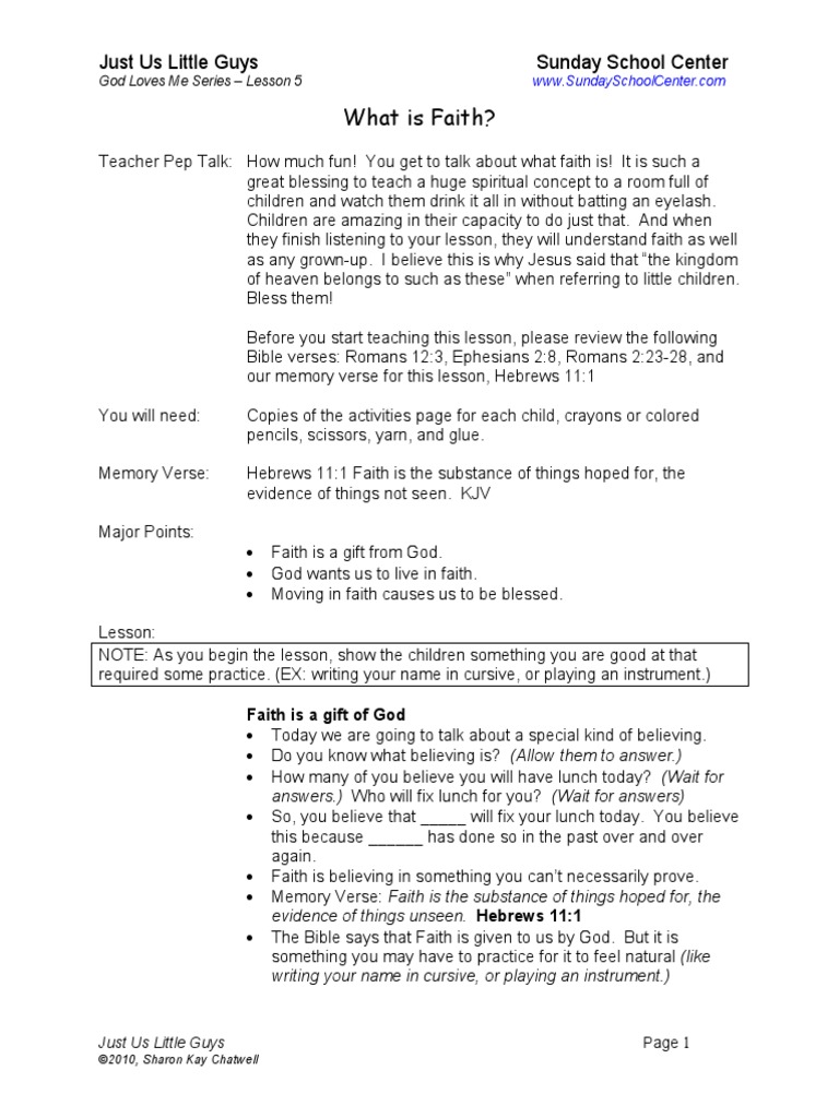 What is faith just us little guys sunday school center pdf faith