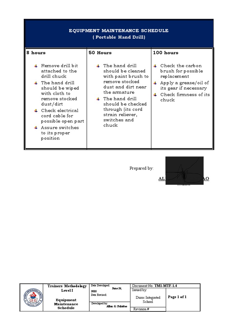 Form 1.4 Maintenance Schedule | PDF